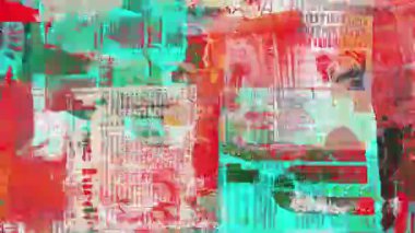 Renkli grunge kolaj dokusu yırtık kağıt katmanları, gazete parçaları, sıkıntılı tipografi, kaba boya darbeleri, hasarlı poster arkaplanı, karışık medya yüzeyi, şehir sokak sanatı estetiği, retro baskı sesi, kaotik soyut kompozisyon