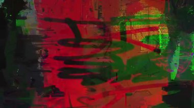 Renkli grunge kolaj dokusu, soyut boyalı katmanlar, kırmızı ve yeşil sıçramalar, sıkıntılı poster duvarı, kaotik kentsel sanat arka planı, çizilmiş boya yüzeyi, gürültülü hasarlı medya tuvali