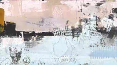 Mavi bej rengi grunge kolajı, yırtık kağıt dokusu, yıpranmış poster katmanları, çizilmiş boya yüzeyi, soyut şehir kompozisyonu, solmuş tipografi parçaları, karışık medya duvarı dokusu