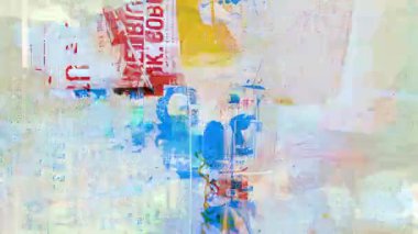 Soyut poster kolajı, yırtık tipografi parçaları, beyaz boya çizgileri, şehir grunge dokusu, katmanlı karışık medya yüzeyi, sıkıntılı kağıt ve mürekkep sıçramaları, kaotik grafik kompozisyon