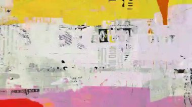 Renkli karışık medya kolaj dokusu boya darbeleri, yırtık kağıt, eski tipografi parçaları, grunge çizikleri, sıkıntılı soyut arka plan