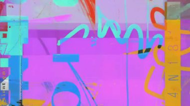 Harflerle renkli soyut kolaj, geometrik şekiller, karışık medya grunge doku retro tasarım arka planı.