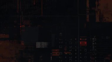 Turuncu veri blokları, dijital arayüz bozulması dokusu, siber sistem arızası, soyut teknoloji panel şablonu, elektronik sinyal gürültüsü, fütüristik matris yapı arkaplanı