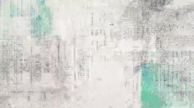 Beyaz grunge arkaplanı, teal dijital çizgiler ve sıkıntılı yarım ton dokusu, analog parazit yüzeyi, endüstriyel örtüşme, siber punk ses kalıbı, soyut hasarlı ekran efekti, minimum teknik arkaplan