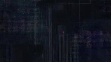 Dikey çizgileri olan koyu mavi dijital bozulma dokusu, piksel sesi, ince kırmızı noktalar, tarama çizgisi bozulması, siber punk paraziti, soyut endüstriyel hasar modeli