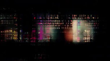 Nöron kentsel hata yansıması, bulanık siber punk ışık çizgileri, karanlık endüstriyel parazit dokusu, dijital gece çarpıtma arka planı