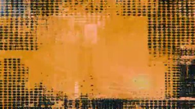Sıcak turuncu grunge dijital dokusu pikselli matris bozulması, endüstriyel arıza paraziti, hasarlı ekran örtüsü, analog gürültülü siber punk teknoloji yüzeyi, bozuk sinyal arkaplanı ve sıkıntılı veri deseni