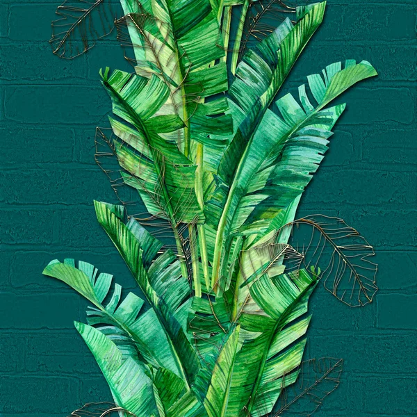 Tropický Bezešvý Design Textil Listy Džungle Podkroví Cihly — Stock fotografie