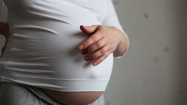 Mulher grávida acariciando sua barriga — Vídeo de Stock