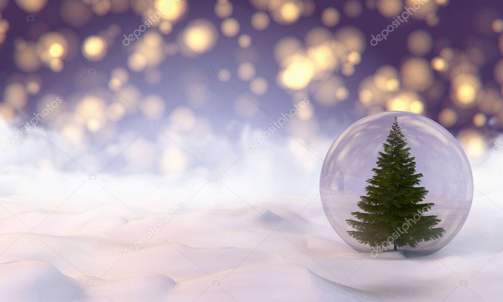 The Snow Globe with Christmas tree inside it. 3d illustration