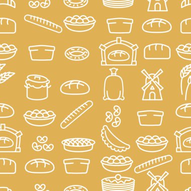 Bread and bakery products seamless pattern. Bakery items. Backgr