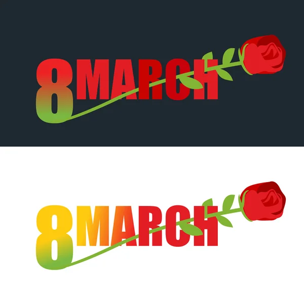 8 de marzo. Rosa Roja y texto. flor crece a partir de 8 dígitos. Emblema — Vector de stock