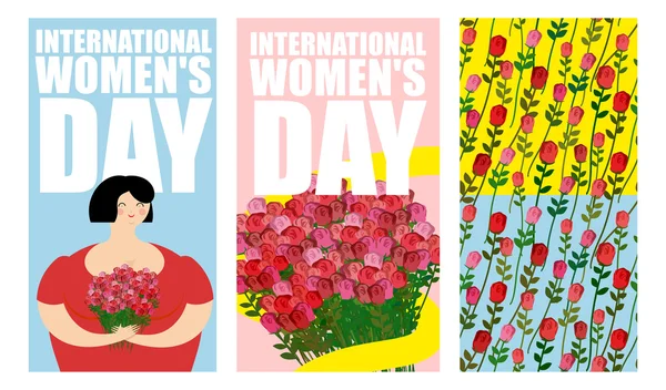 8 martie. Set de cărţi poştale. Ziua Internațională a Femeilor. Vesel Wo — Vector de stoc