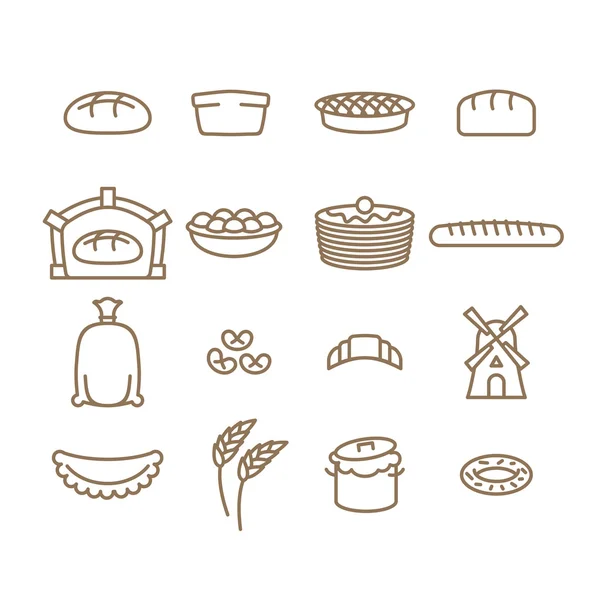 Brot linearen Symbolsatz. Backen. Backwaren. Muffin und Brot — Stockvektor
