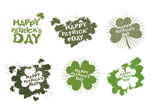 Happy Patricks Day logotyper som i stil med grunge. Spår av pensel — Stock vektor