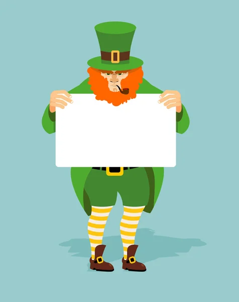 Leprechaun és Billboard. Vörös törpe és fehér papírlap. M — Stock Vector