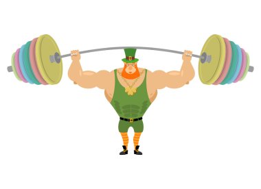 Leprechaun ve halter sporları. Onun hea üzerinde Bench basın barbell