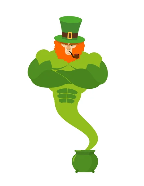 Genie leprechaun. St Patrick Günü Yeşil pot büyülü ruhu — Stok Vektör