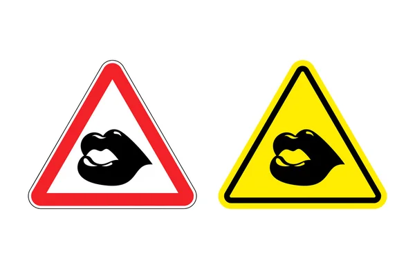 Upozornění: pozor na pusu. Žluté známky nebezpečí. Polib si přítomnosti — Stockový vektor
