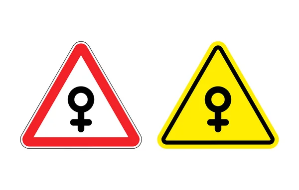 Señal de advertencia de atención mujer. Niña peligrosa amarilla. Símbolo femenino — Archivo Imágenes Vectoriales
