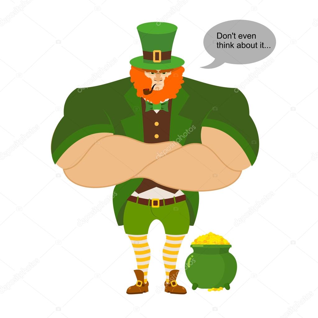 Leprkeon and gold. Serious Powerful leprechaun protects pot full