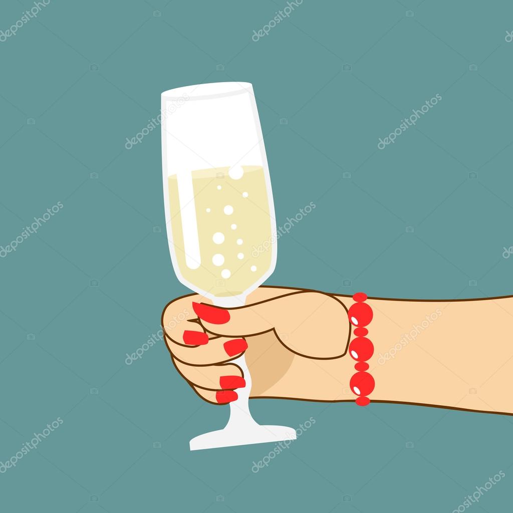 Девушка с бокалом шампанского рисунок