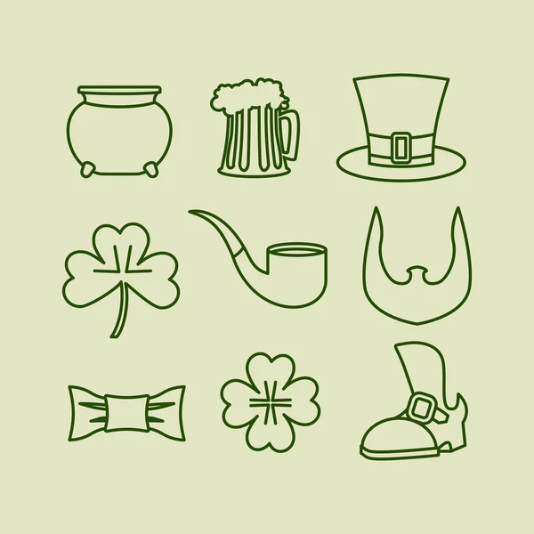 Ícones do dia Patricks definir símbolos lineares para férias irlandesas. Leprec — Vetor de Stock