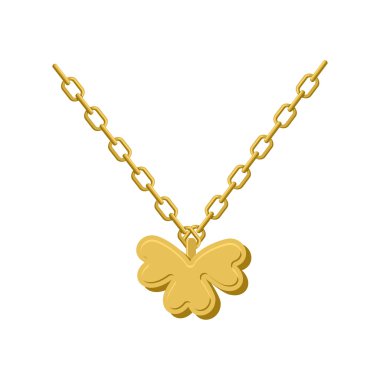 Pendant of Golden clover. Gold chain and pendant symbol of St. P clipart