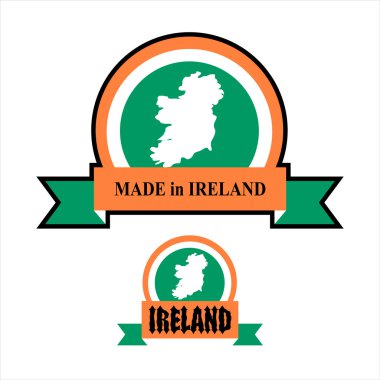 İrlanda'da üretilmiştir. ürün için logo. İrlanda haritası ve Kurdele zekâsı
