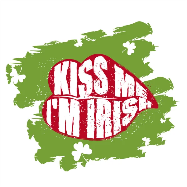Beija-me. Sou irlandês. Beijo de lábios verdes. Logotipo Grunge. Logotipo feliz para —  Vetores de Stock