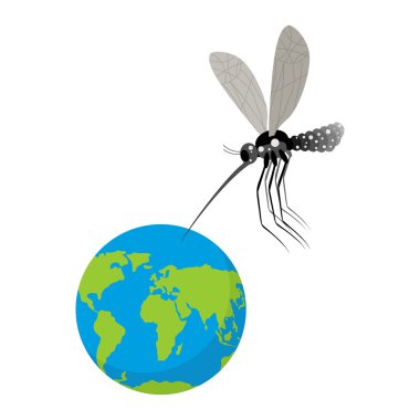 Mosquito and Earth. Zika virus mosquito attacked planet. Humanit clipart