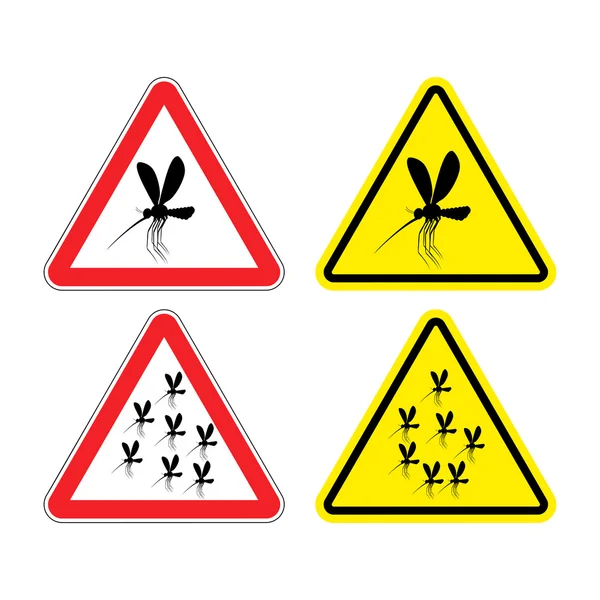 警告标志注意蚊子。危险黄色标志寨卡病毒 — 图库矢量图片