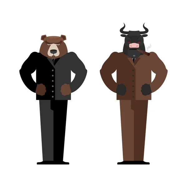 Bull Businessman. Bear Businessman. Bulls and bears traders on s — Stock Vector