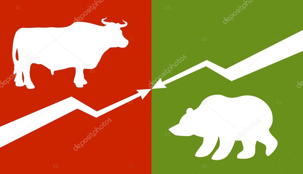 Bull and bear. Traders at stock exchange. Business allegory. Fal