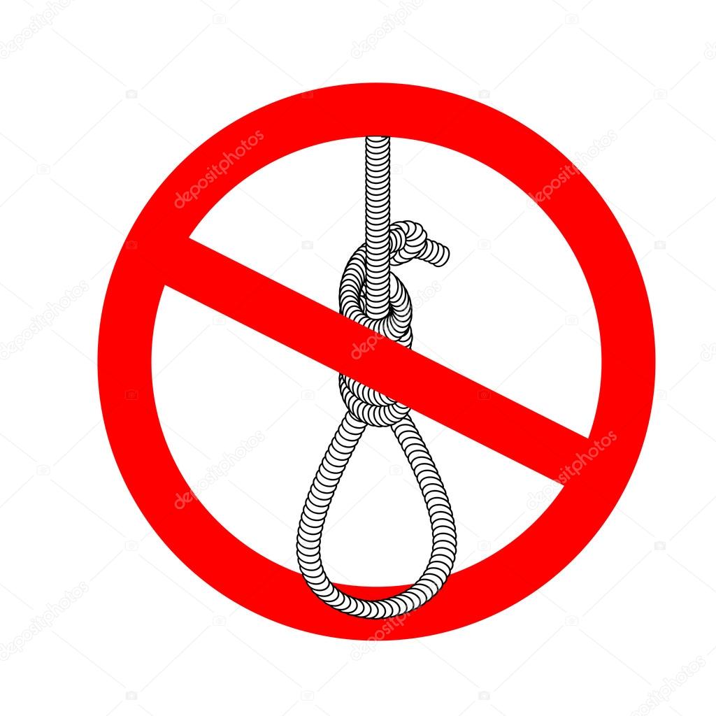 Stop gallows. It is forbidden to death by hanging. Crossed-loop 