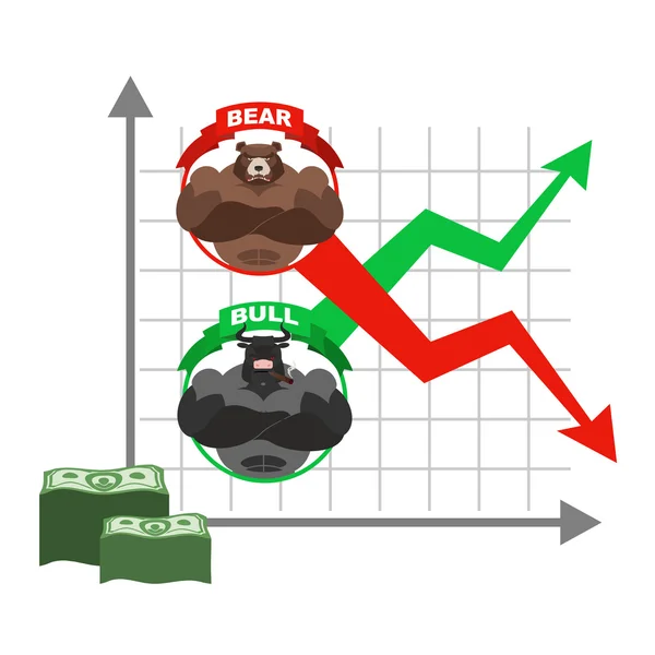Ascensão e queda de cotações de dólar. Apostas na Bolsa. Ursos — Vetor de Stock