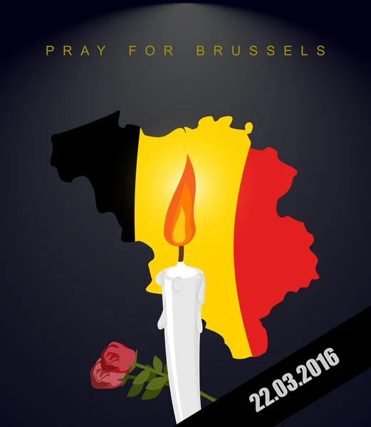 Imádkozzatok Brüsszelbe. Térkép Belgium. Belgium zászlaja. Gyász — Stock Vector