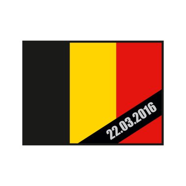 Mourning Ribbon on flag of Belgium. Attack in Brussels on March 
