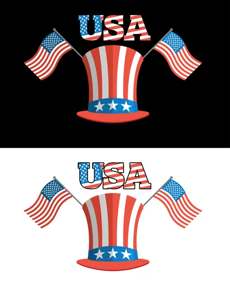 Állítsa be a választások Amerikában. Uncle Sam kalap. Amerikai zászló. Készlet — Stock Vector