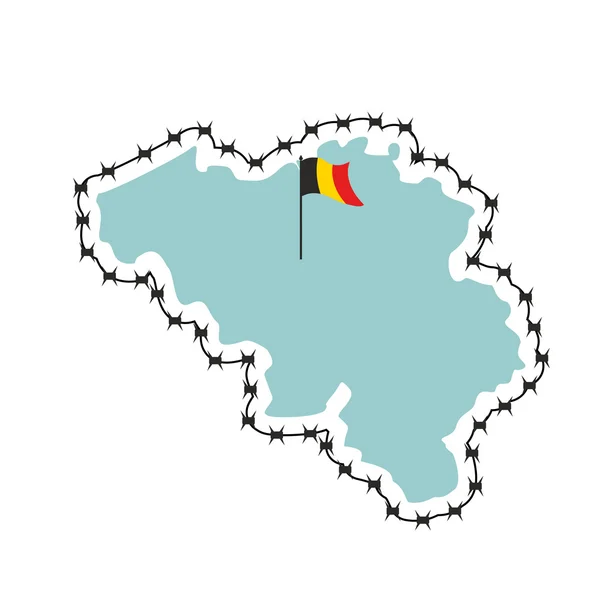 Kaart van België. Kaart van Staten met prikkeldraad. Land sluit bord — Stockvector