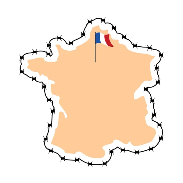 Карта Франции. Карта штатов с колючей проволокой. Страна закрывается на границе — стоковый вектор