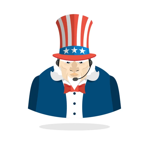 Uncle Sam call center. Uncle Sam and headset. Symbol of America — стоковий вектор