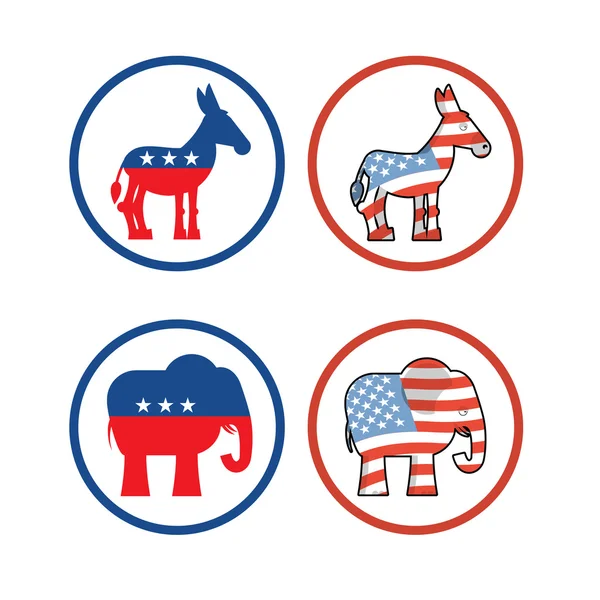 Donkey and elephant symbols of political parties in America. USA — Wektor stockowy