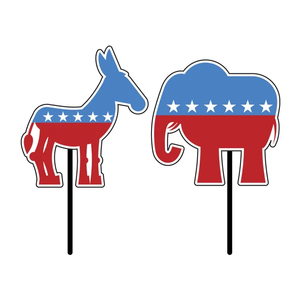 Elefante y burro. Símbolos de demócratas y republicanos. ¡Polit! — Vector de stock