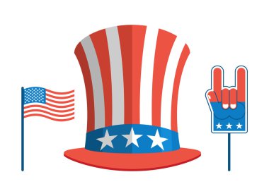 Seçimleri için Amerika'da ayarlayın. Sam Amca şapka. Amerikan bayrağı. Ayarla 