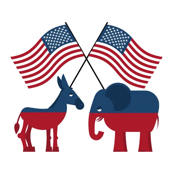 Fil ve eşek. Demokratlar ve Cumhuriyetçiler sembolleri. Polit — Stok Vektör