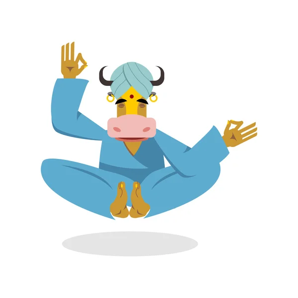 Kuh Yoga. Kuhyogi meditiert. blaue Kuh praktiziert Yoga. Tier m — Stockvektor