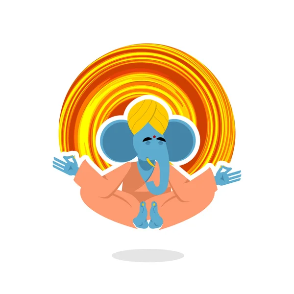 Seigneur Ganesha. Yoga des éléphants. Yogi l'éléphant médite. Éléphant bleu — Image vectorielle