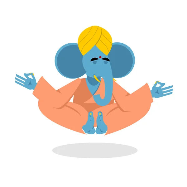 Lorde Ganesha. Ioga de elefante. Elefante yogi medita. Elefa azul — Vetor de Stock