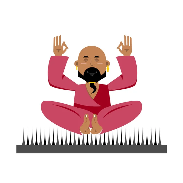 Yogi on nails. Indian yogi sits on spike. nirvana Meditation Yog — Stockvector